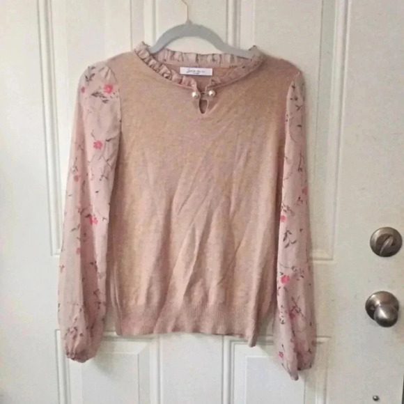 Siani Milano Floral Blouse Tan Size S - Picture 1 of 4